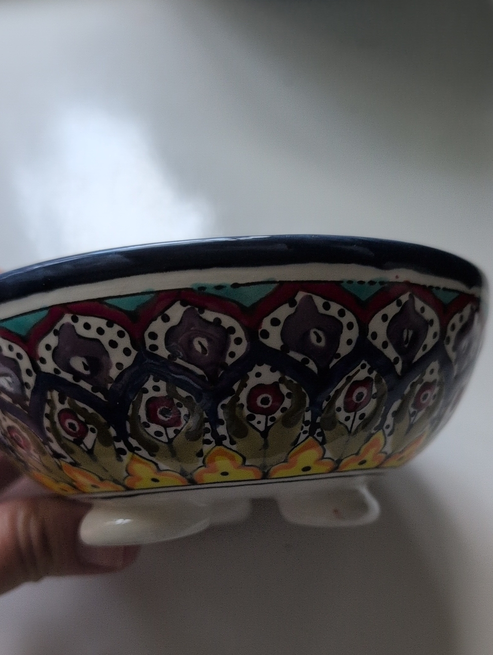 Hand-Painted Floral Ceramic Bowl in Multicolor